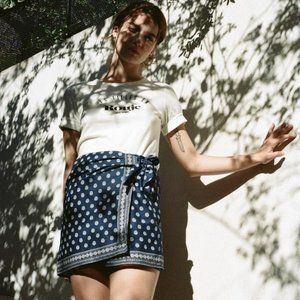 Never Worn Rouje Tina Mini Skirt, Blue Print